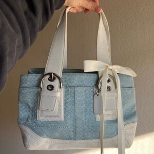 Coach Blue and White Shoulder Bag with Sturdy Handles